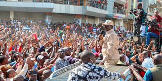 Opposition leader Raila Odinga addressing the demonstrator in Eastleigh Nairobi on March 20, 2023.