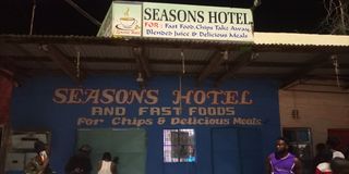 Seasons Hotel in Lodwar where three thugs who attempted a robbery were lynched by a mob on Wednesday night