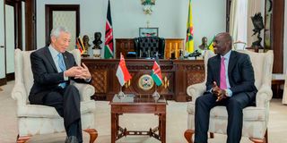 President Willian Ruto with Singapore Prime Minister Lee Hsien Loong at State House