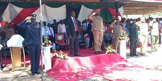 Turkana Governor Jeremiah Lomorukai led residents in Madaraka Day celebrations at Moi Gardens Grounds in Lodwar