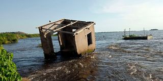 Half submerged building in Lake Victoria, Usenge, Siaya County.
