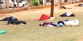 Nairobi residents take a nap at Jevanjee Gardens along Moi Avenue