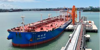 Crude Oil Tanker 'Nan Lin Wan' discharges petroleum products at the KOT 2 in Mombasa