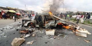 burnt police vehicle