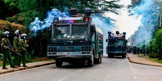 Police water cannon trucks
