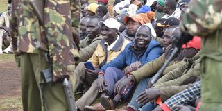 Members of the public at a security meeting at Kalya at the border of West Pokot and Elgeyo Marakwet counties