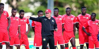 Harambee Stars coach Engin Firat gives instructions