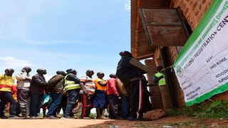 Voters queue to cast their ballots