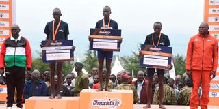 Chepsaita senior men's podium