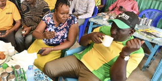 President William Ruto takes breakfast at a kibanda in Mandera Town.
