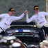 Kalle Rovanpera celebrates with his navigator Jonne Haltunnen