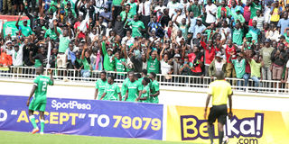 Gor Mahia players celebrate Austin Odhiambo's goal