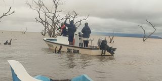Coast Guard officers boarding embark on rescue efforts at Lake Baringo