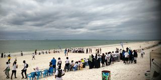 Clouds gather on the horizon along the Kenyan coast at Nyali Beach in Mombasa County on May 4, 2024.