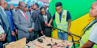 Deputy President Rigathi Gachagua accompanied by Education CS Machogu