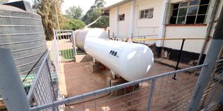 A cooking gas tank at Alliance High School on March 8, 2021.