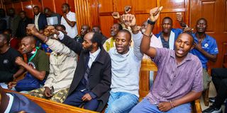 Busia Senator Okiya Omtatah protesters in court