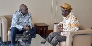 Deputy President Rigathi Gachagua Raila Odinga talking meeting airport mombasa
