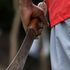 A man carrying a machete.