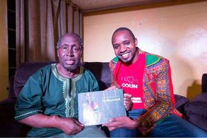 Prof Ngugi wa Thiong'o with activist Boniface Mwangi in the US